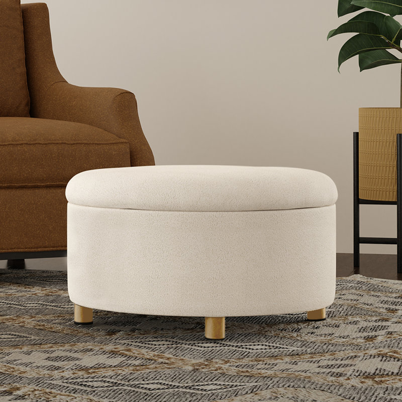 Caseville 28" Wide Upholstered Storage Ottoman, Cream Chenille