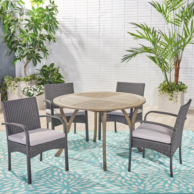 Sydnor 4 - Person Acacia Wicker Patio Dining Set with Square Table