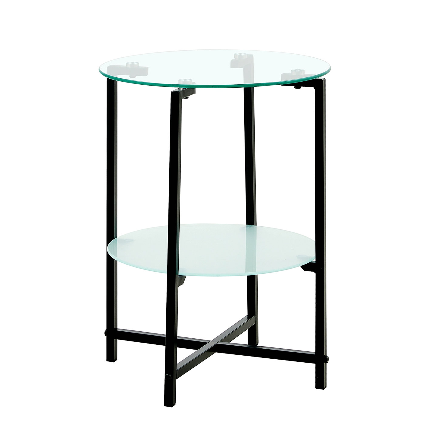 Elegant Black Glass Two-Layer Round End Table