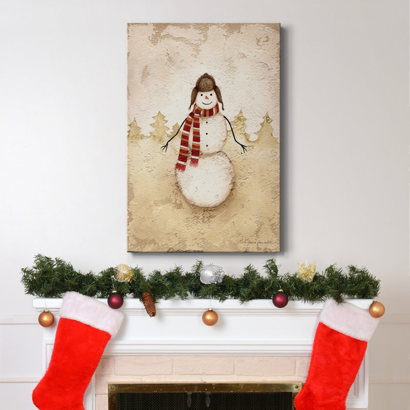 Bonhomme de neige - Toile tendue avec châssis de qualité supérieure, H 48 po x l 32 po x P 1 po