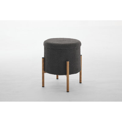 Modern Round Storage Ottoman, Ottoman Foot Stools With Metal Base, Ottoman Footstool With Removable Lid Storage Ottoman For Living Room, Bedroom, Makeup Room (Gray)