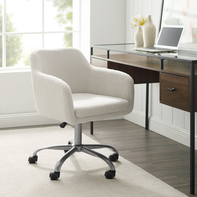 Armbruster Modern Adjustable Task Chair, White Sherpa