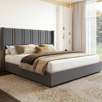  Upholstered Platform Bed Frame With 4 Storage Drawers And Wingback Headboard, No Box Spring Required, Easy Assembly by Latitude Run