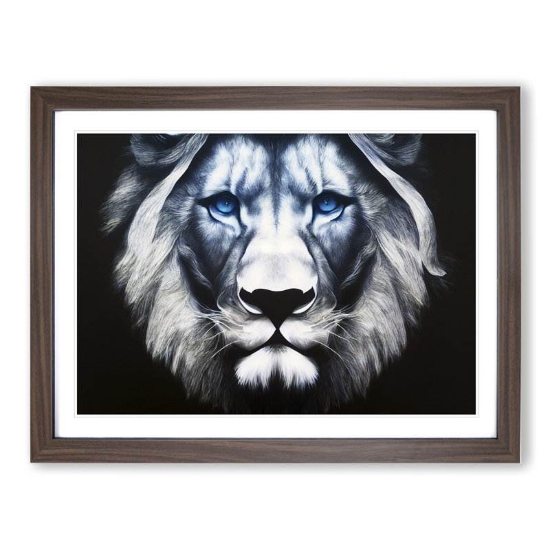 Awesome Lion - Framed Print, 46cm H x 64cm W x 2cm D, Walnut