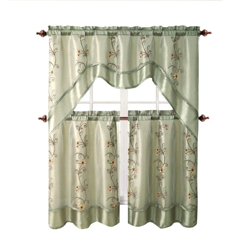 Euphemia Floral Swag Kitchen Curtain, Sage