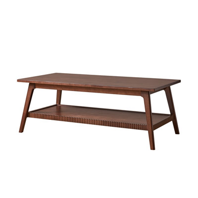 Solid Wood Coffee Table, Rectangular Living Room Coffee Table with Lower Storage Shelf