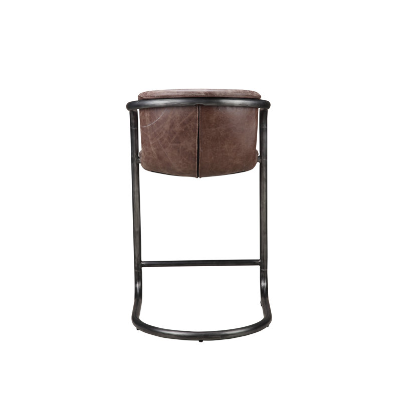 Freeman Bar Stool, Brown Genuine Leather, Counter Stool (25" Seat Height)