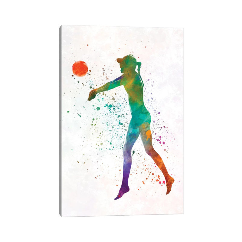 Woman Beach Volley Ball Player In Watercolour II by Paul Rommer - Wrapped Canvas Painting, 66.04 cm H x 45.72 cm W