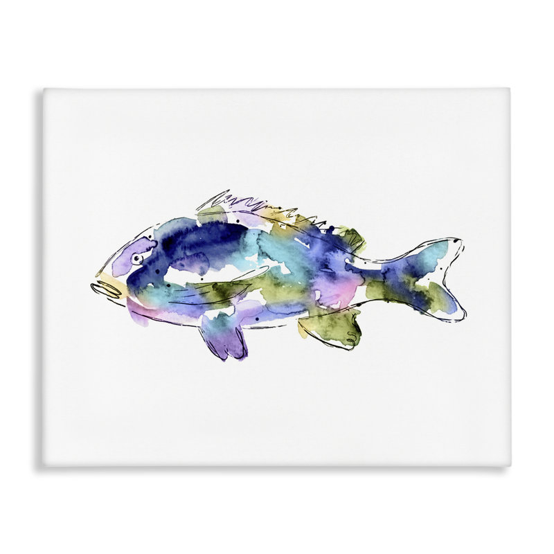 Art mural aquarelle sur toile de poisson par Lisa Nohren, H 24 po x l 30 po