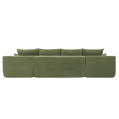Canapé modulaire 126 po avec méridienne en forme de U, poches latérales et porte-gobelet 126 po, conception modulaire moderne, assise profonde, canapé rembourré pour le salon / la chambre à coucher, aucun assemblage requis (velours côtelé) vert