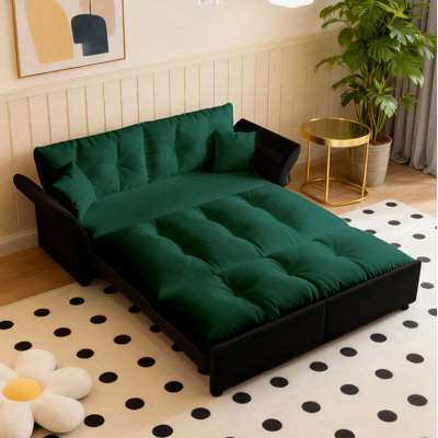Burwell 75" Velvet Upholstered Pull Out Cloud Sofa Bed 3-in-1 Convertible Multi-Functional Sleeper Sofa Bed with 2 Pillows and Loveseat, Lounge Couch for Living Room Bedroom