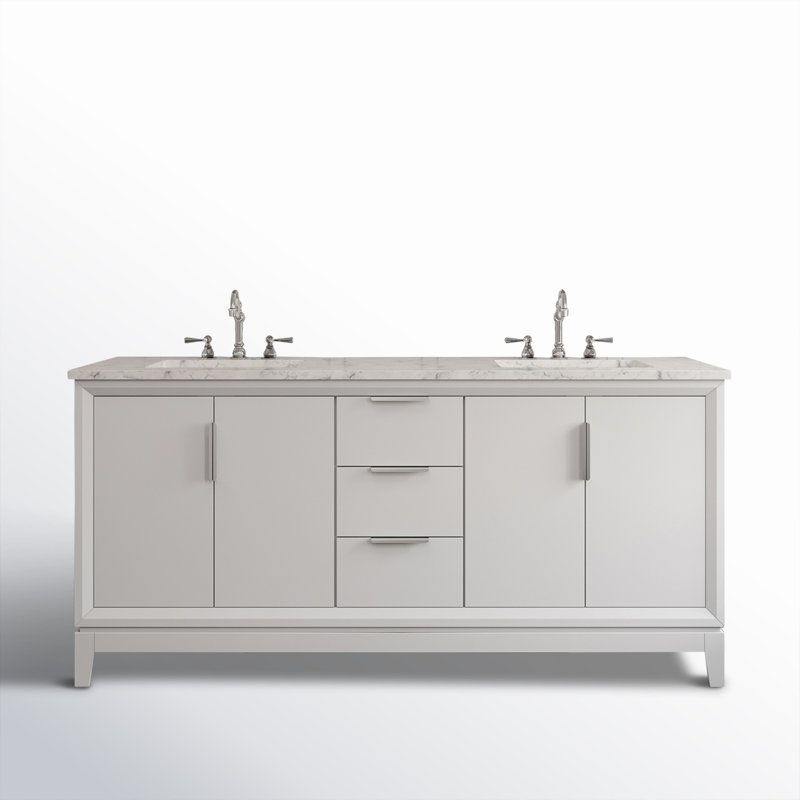 Elizabeth 72" Double Bathroom Vanity Set with Mirror, Pure White, Hook