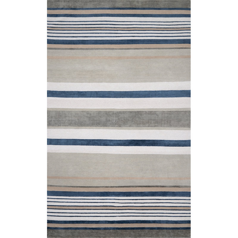 Cabana Striped Area Rug in Ivory/Silver/Gray/Indigo, Rectangle 4' x 6'