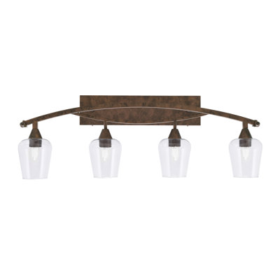 Barre d'éclairage de salle de bain 4 lumières en finition bronze avec verre transparent 5 po Aprill