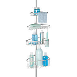 iDesign Steel 4-Shelf Extendable Tension Shower Caddy, The York Collection -8" x 11" x 108", Silver