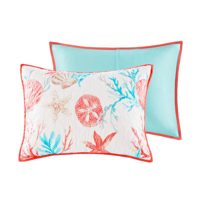 Coral King/ King Quilt - 6 Piece Cotton Printed With Shells, Starfish, And Corals For A Gorgeous Bedroom Style Pebble Beach Coastal Scenes