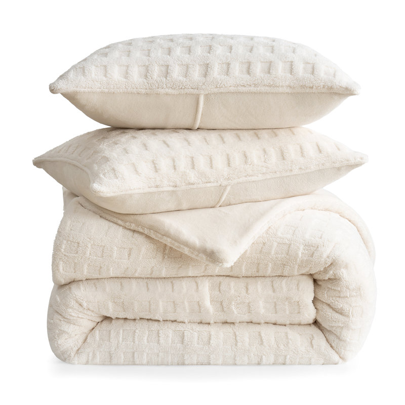 Ensemble d'édredon gaufré moelleux pour l'hiver, Édredon grand + 2 taies d'oreiller standard, Beige