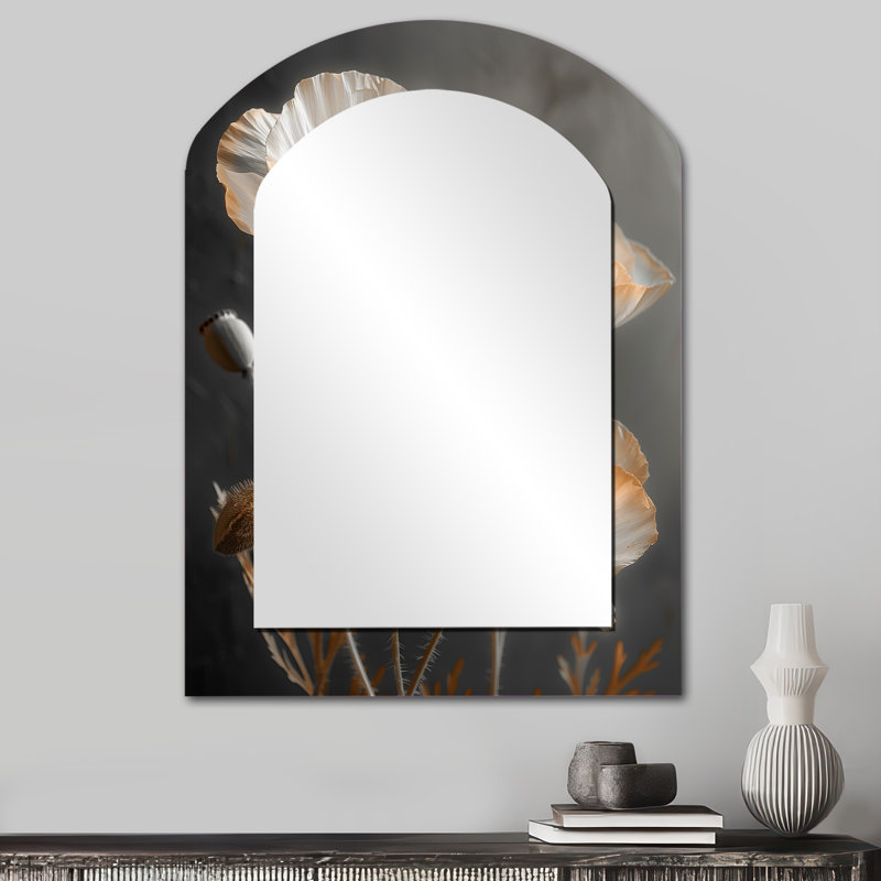 Miroir mural blanc et gris Vintage Glamour Poppies, 34 po x 25 po