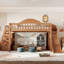 Lit mezzanine double en bois massif avec escalier de rangement, glissade et garde-robe intégrée-132020682-132020684