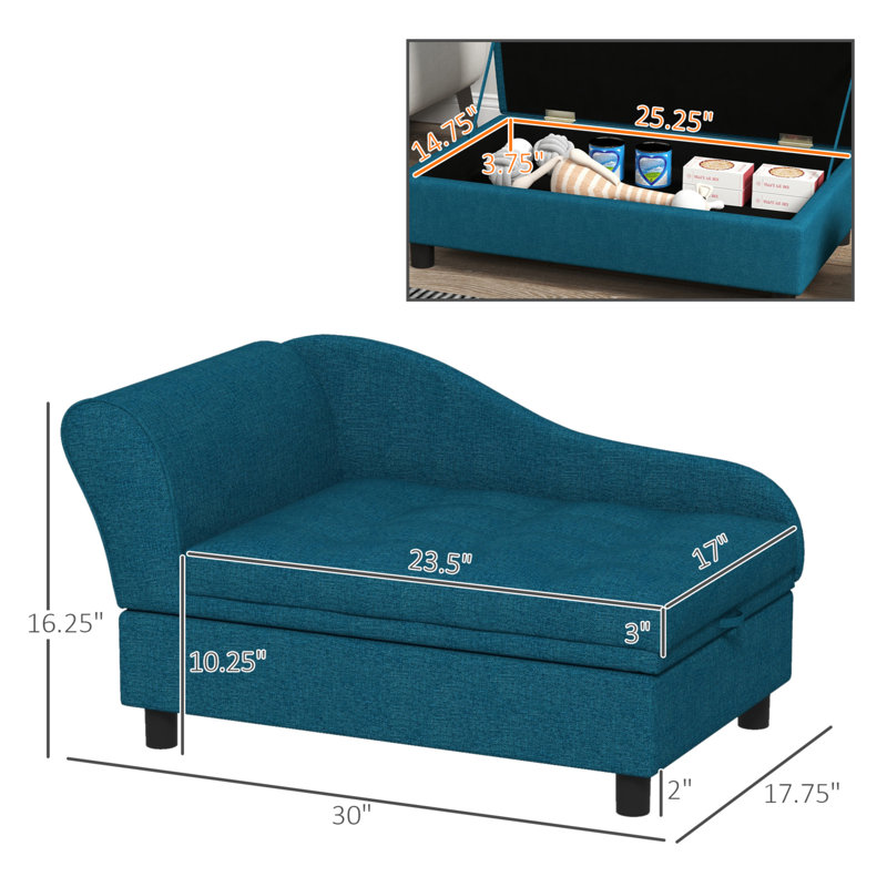 Blue Velvet Elevated Pet Sofa with Hidden Storage
