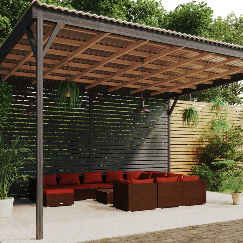 Ensemble modulaire de patio 23,6 po de large avec coussins, Rouge cannelle, Brun