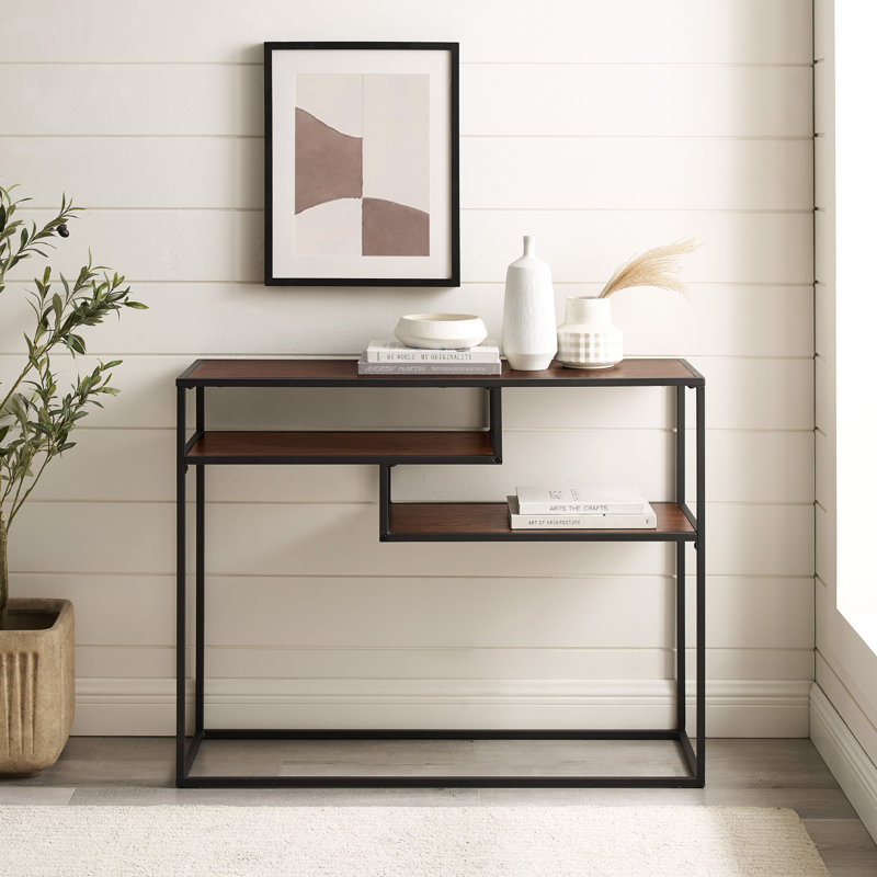 Tiered 42" Console Table, Dark Walnut/Black