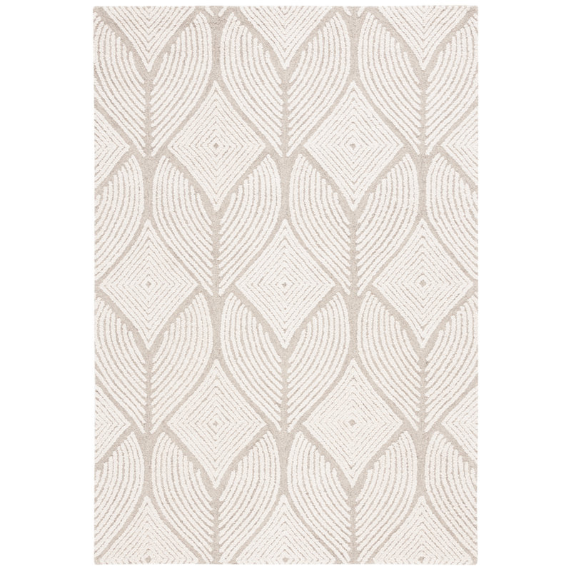 Tapis gris / beige en laine / coton touffeté à la main Johnya, Rectangle 5 pi x 8 pi