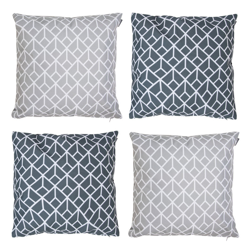 Art Deco Indoor-Outdoor Cushion, Pack of 4, Mixed Grey