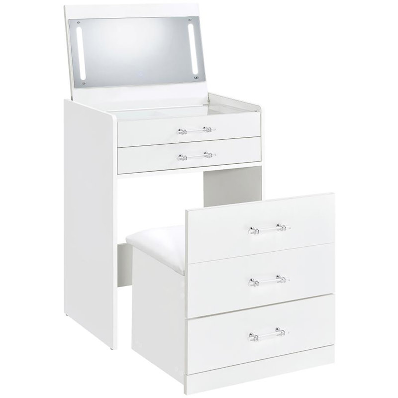 Cushign 3-drawer Makeup Vanity & Stool Set, White