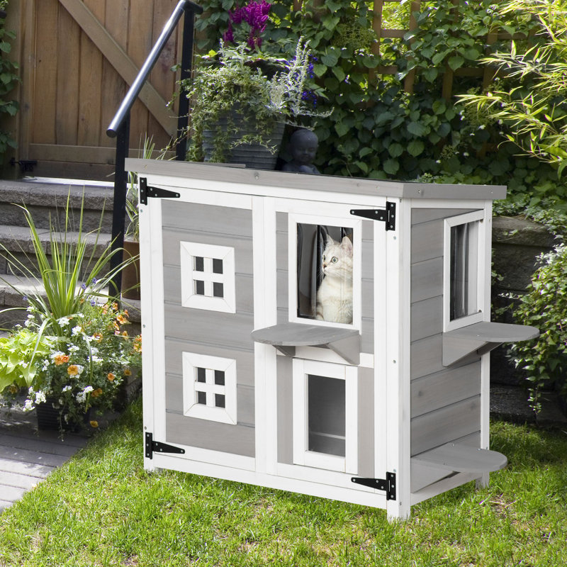 Maison d'extérieur pour chat Stoltzfus, Gris / blanc