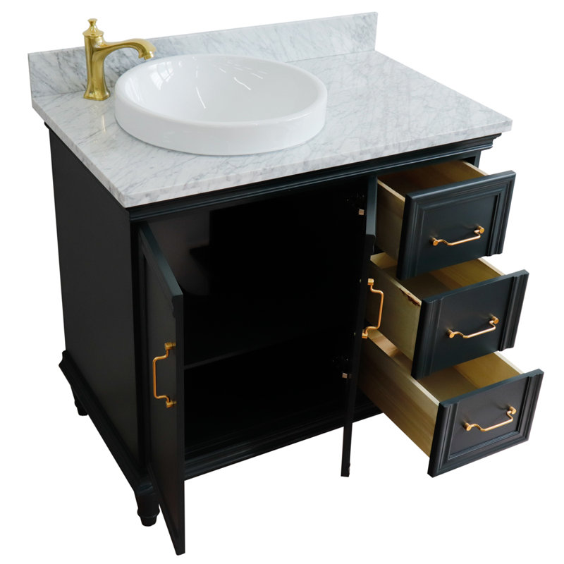 Ensemble de meuble-lavabo simple 37 po Leytonstone, Gris foncé, Marbre de Carrare blanc