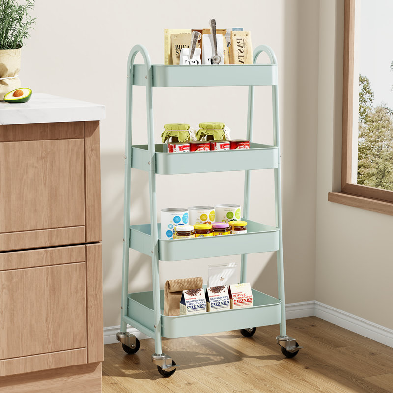 Chariot utilitaire mobile à 4 niveaux sous le bureau avec rangement en métal, Vert