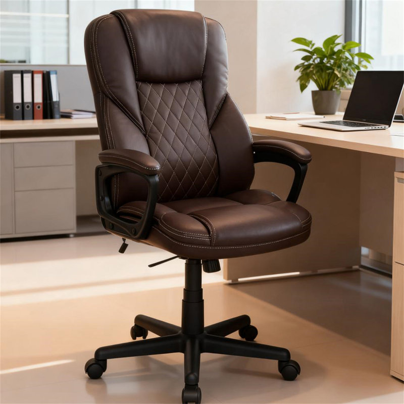 Fauteuil de direction en similicuir avec hauteur réglable et roulettes pivotantes, chaise de bureau ergonomique à haut dossier, pour la maison et le bureau