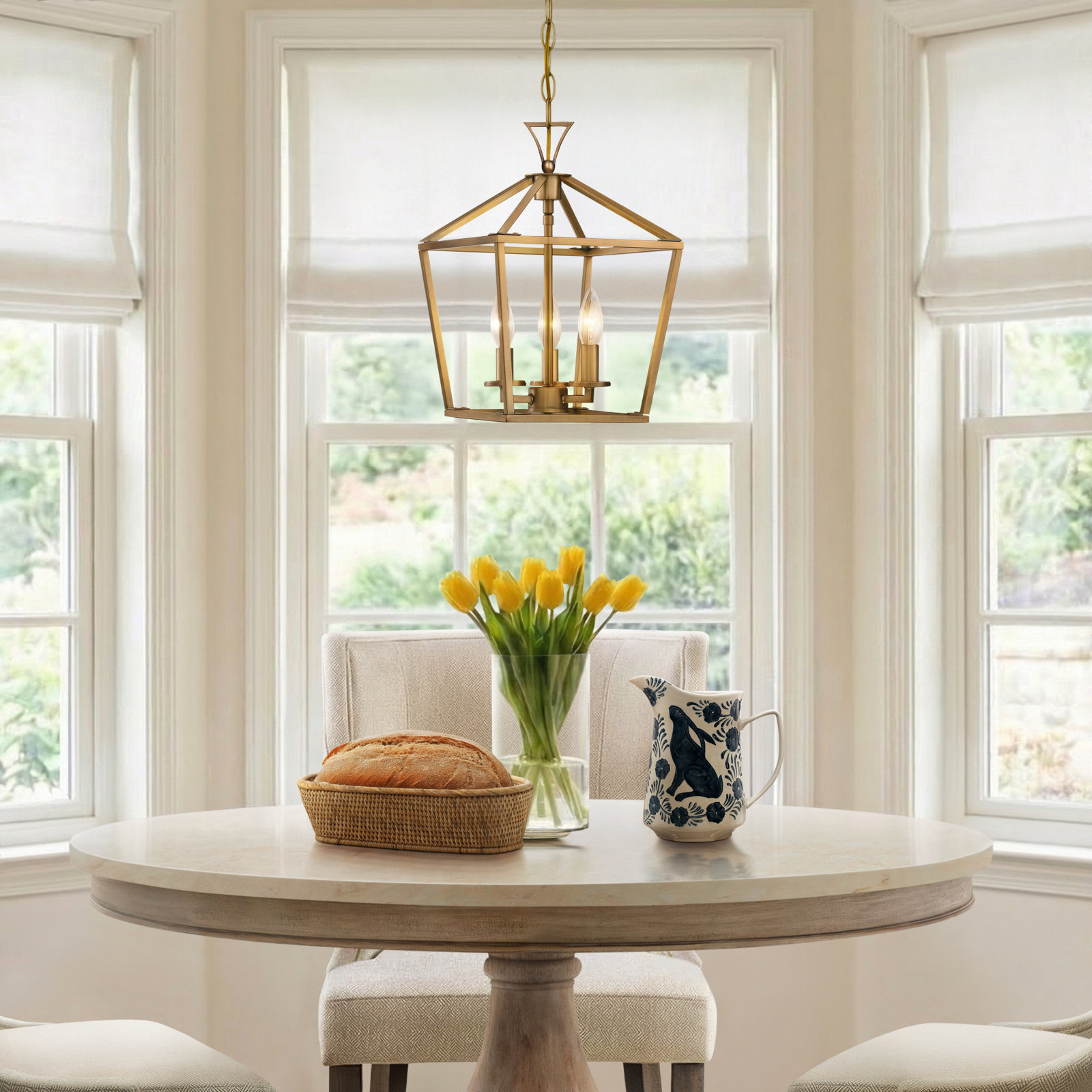 Hastings 10" W 3-Light Geometric Lantern Chandelier, Warm Brass