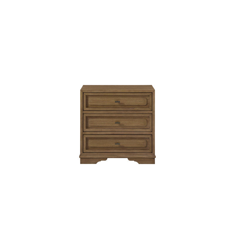 Deemston 3-Drawer Nightstand with USB Charging Port, Felt-Lined Top Drawer & Cedar-Lined Bottom Drawer – Almond Finish, Brown