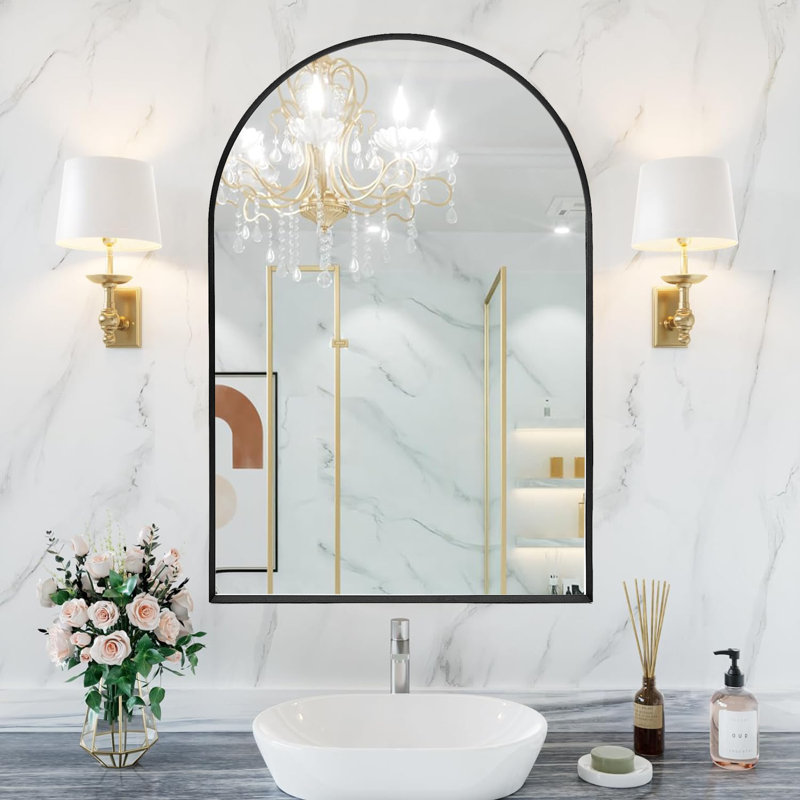 Miroir mural Yomaris, H 36 po x l 24 po x P 1,1 po, Noir
