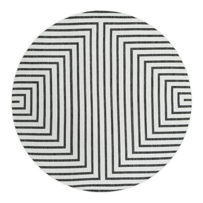 Tapis intérieur / extérieur en polypropylène géométrique tissé à la machine blanc / noir