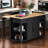 47 inch Kitchen Island with Extendable Dining Table, Rubber Wood Veneer Kitchen Table with Internal Storage Rack, Power Outlet, Kitchen island with Storage 2 Drawers 2 Cabinet, Black-133773359