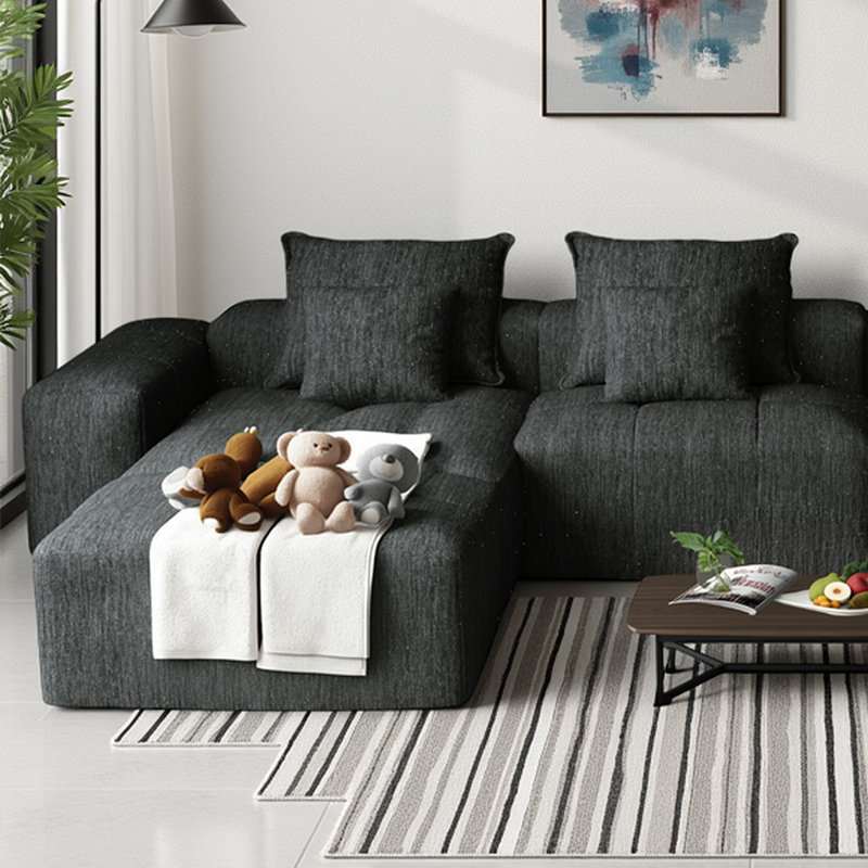 Boneless 170" Oversized Modular Sectional Sofa 5-Seat Sparkling Couch with 6 Pillows, No Assembly Required, Black Chenille
