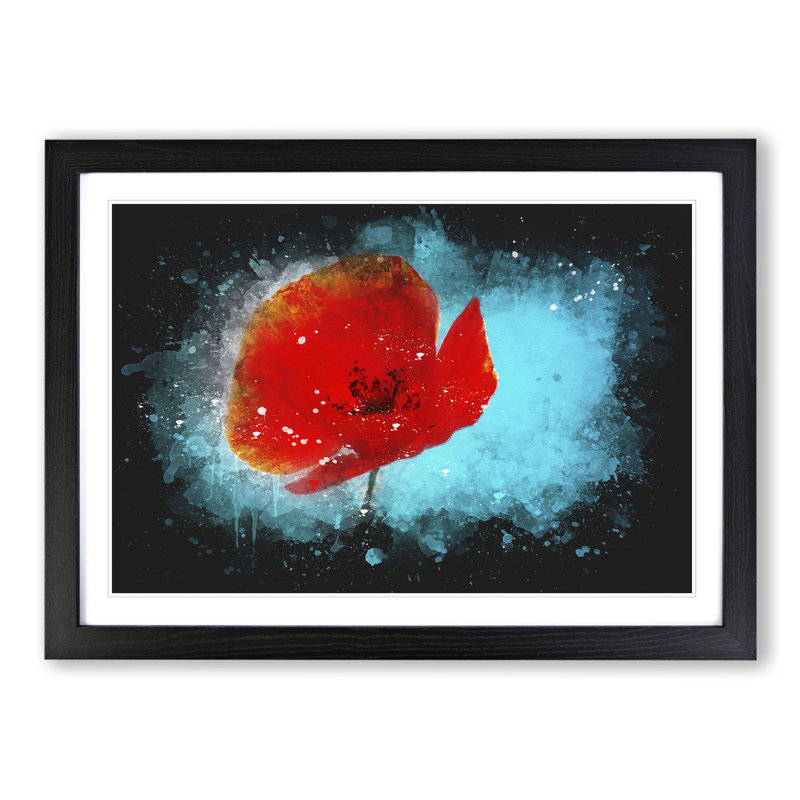 Red Poppy Flower Vol.1 - Picture Frame Painting, 27cm H x 36cm W x 2cm D, Black Framed
