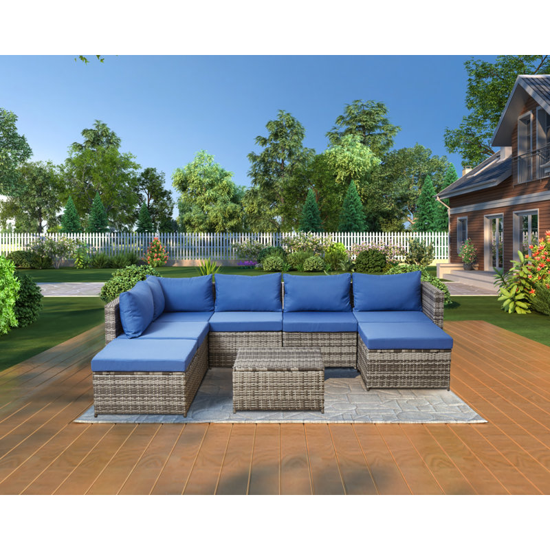 Sandera 141.6'' Wide 7 - Person Outdoor Seating Group with Cushions, Brown