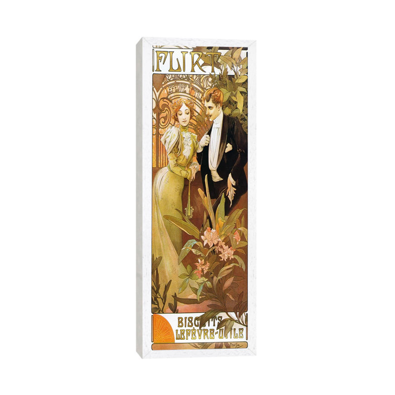 Flirt Biscuits by Lefevre-Utile 1899 by Alphonse Mucha - Panoramic Painting Print on Canvas, 121.92 cm H x 40.64 cm W