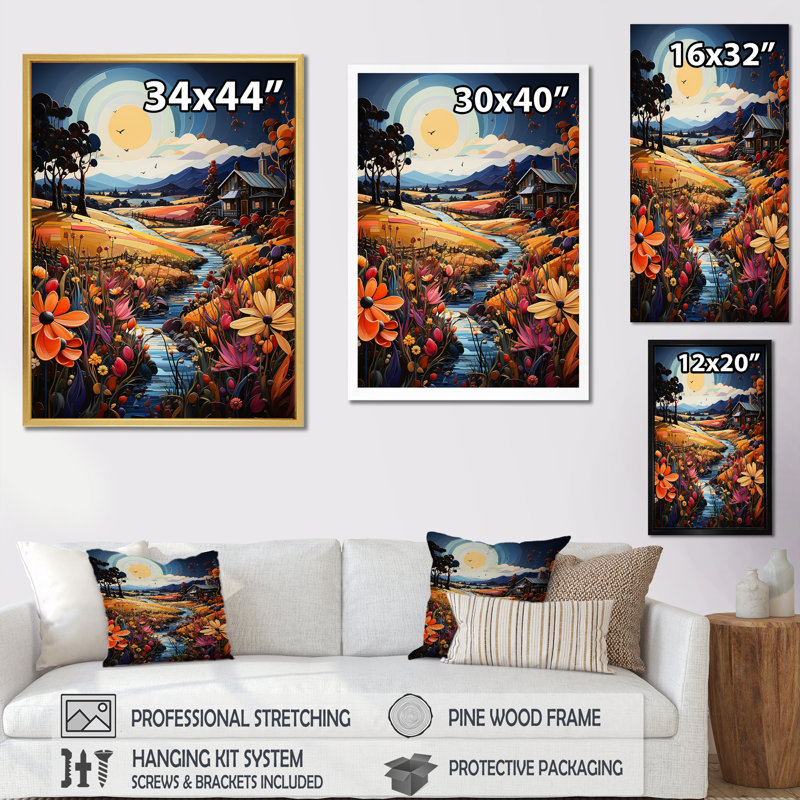 "Whimsical Magical Fields III", reproduction d'art sur toile, H 40 po x l 30 po x P 1,5 po, Cadre doré simple