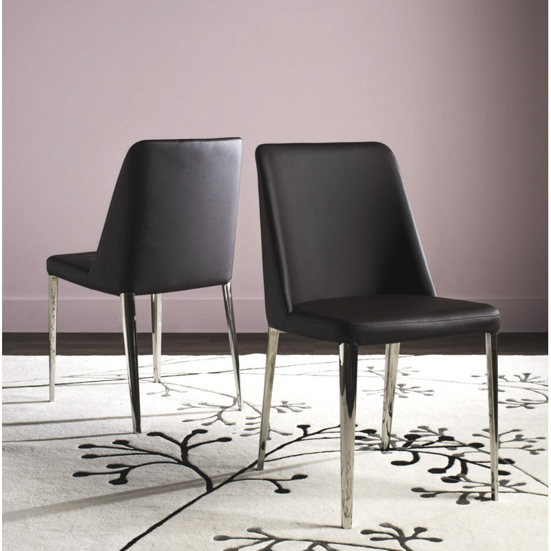 Chromium 18.5'' H Faux Leather Upholstered Metal Side Chair, Brown