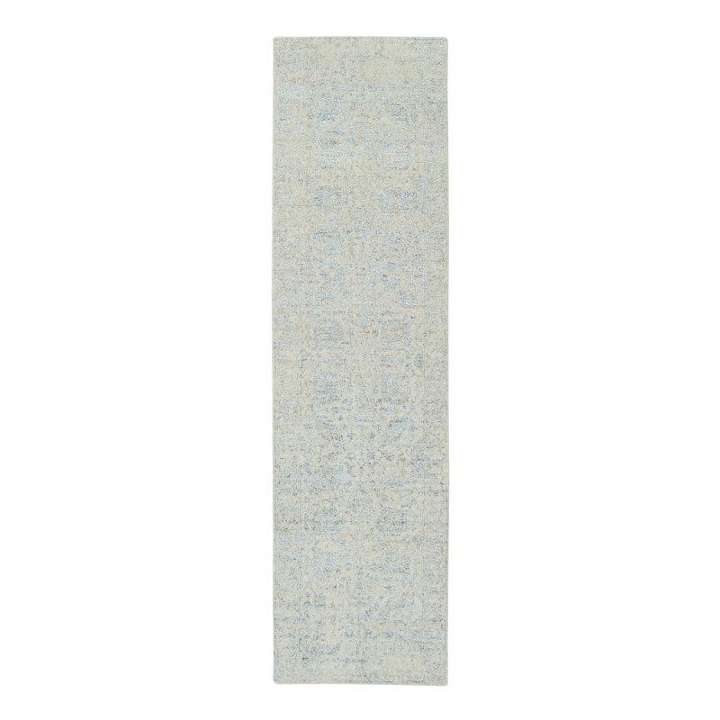 Tapis de couloir gris noué à la main de conception unique 2 pi 8 po x 10 pi New Age