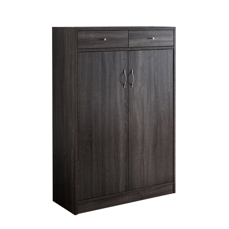 Armoire à chaussures grise avec deux portes et tiroirs - capacité de 15 paires et paire de supports, version