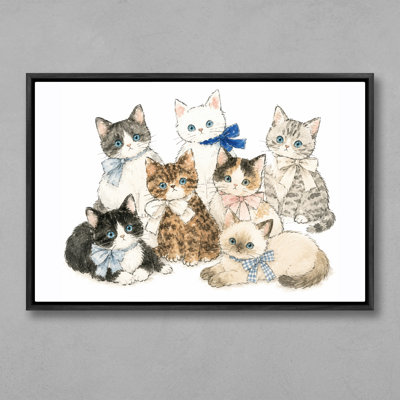 Seven Kittens with Blue Eyes Artwork, Cute Cat Decor, Framed Print Wall Art