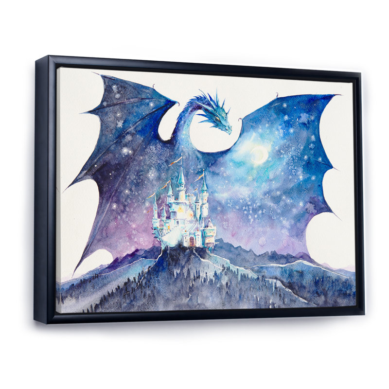 " Dragon Castle Guard Castle ", 8" H x 12" W x 1" D, Black Floater Framed Canvas