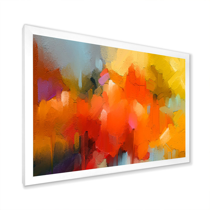 «Paint Brush Orange and Yellow Waves Impression», reproduction sur toile flottante, H 16 po x l 32 po x P 1 po