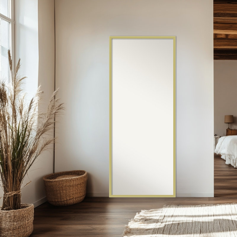 Incline Non-Beveled Wood Framed Full-Length Floor Leaner Mirror, Light Gold